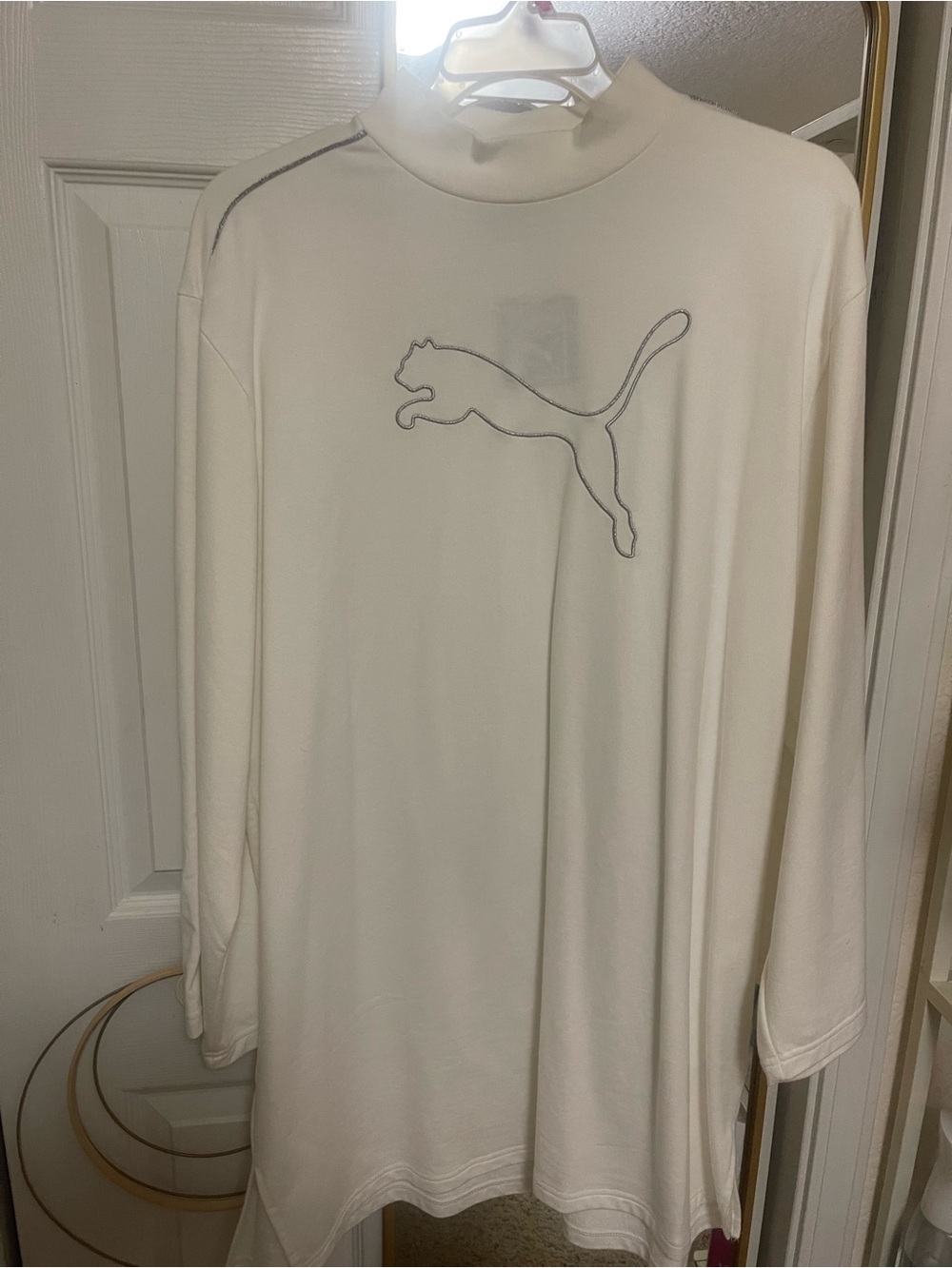 Puma White Long-Sleeve Crew with Outline Logo